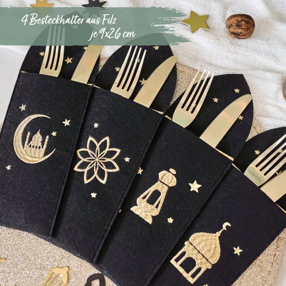 Ramadan Besteckhalter aus Filz bestickt gold/schwarz