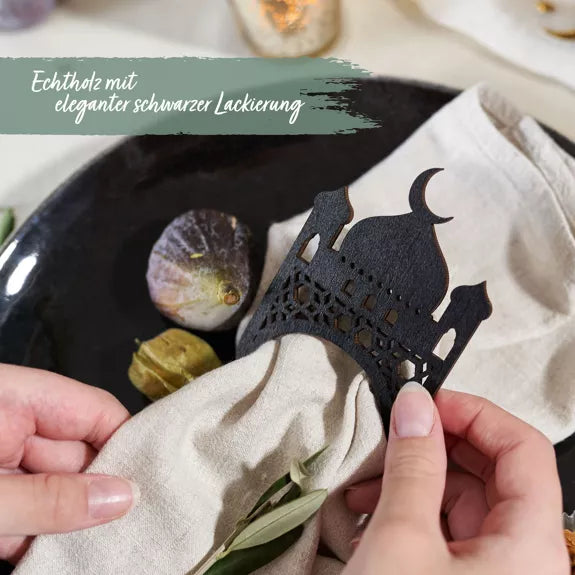 Holz-Serviettenring-Set schwarz