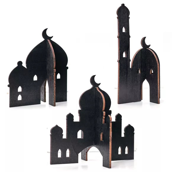 Moschee aus Holz - schwarz - 3er-Set