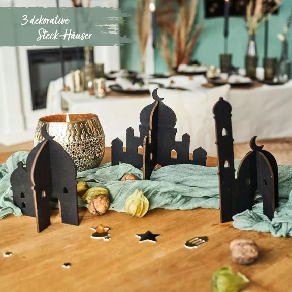 Moschee aus Holz - schwarz - 3er-Set