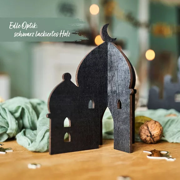 Moschee aus Holz - schwarz - 3er-Set