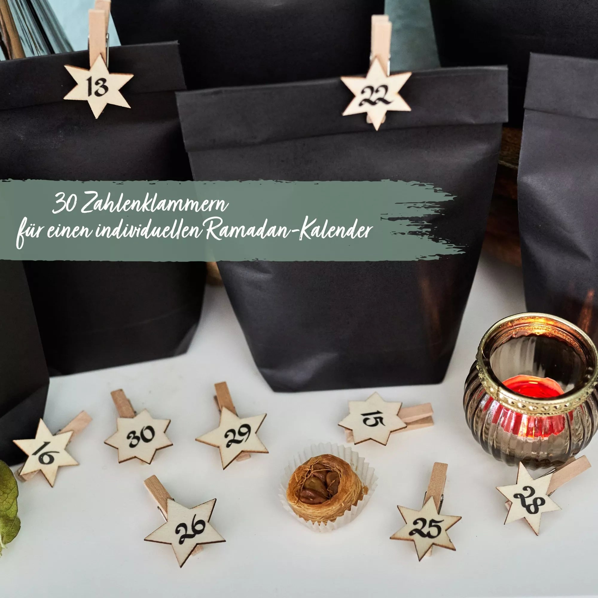 30 Ramadan Zahlen-Klammern - natur schwarz
