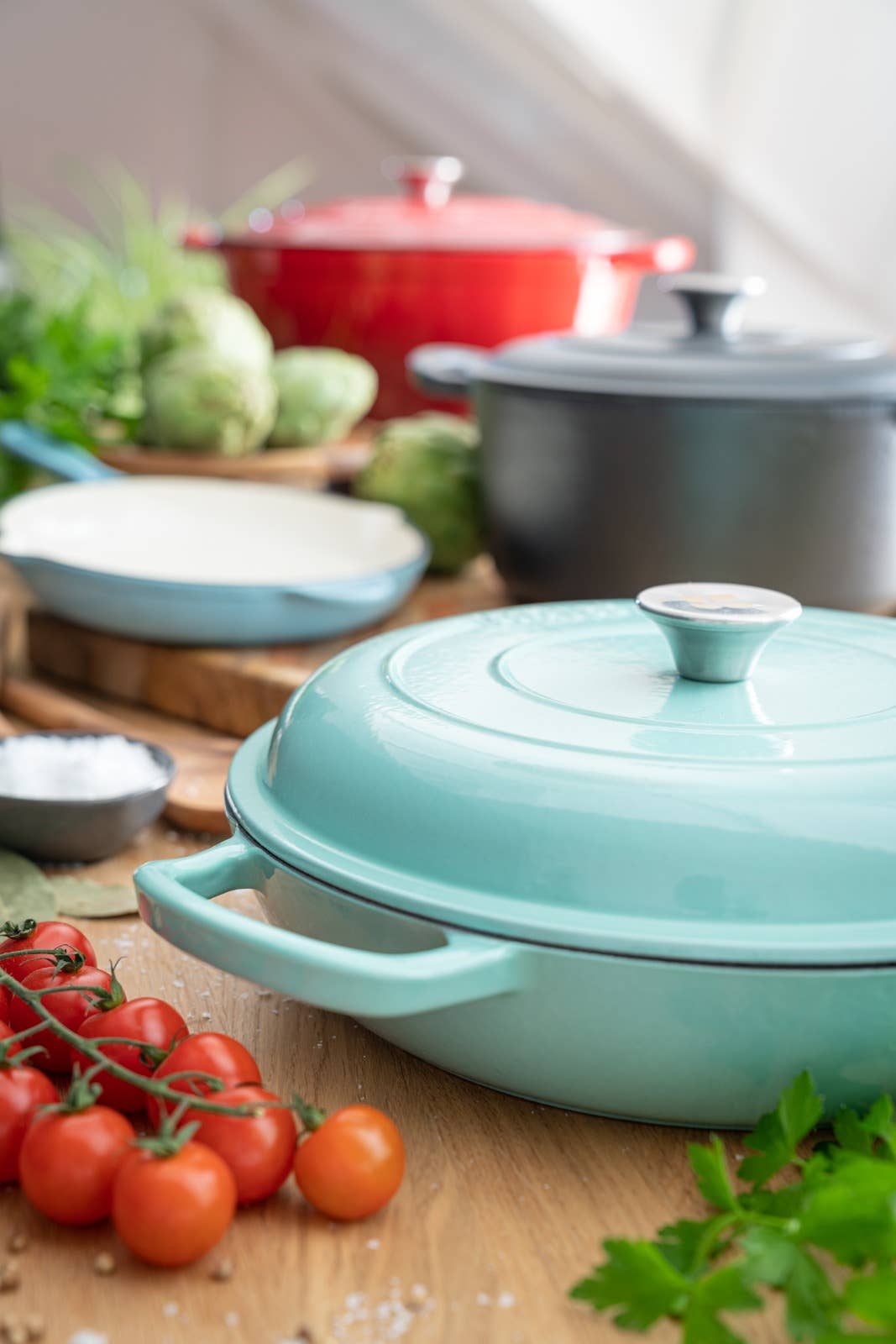 Cocotte aus emailliertem Gusseisen 30 x 6 CM - 3,2 L - MINTGRÜN