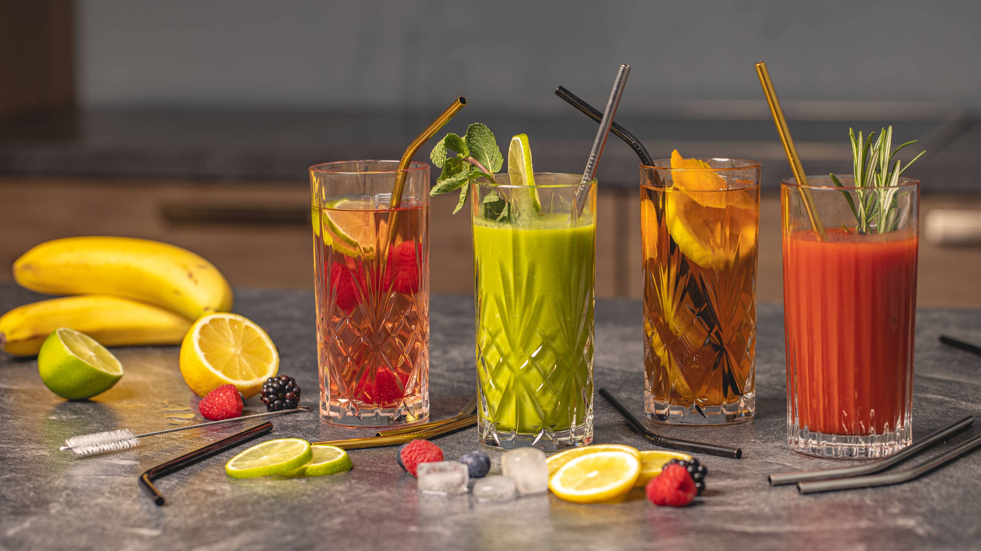 Sareva Wiederverwendbare Strohhalme — mit Pinsel — Gold — 4 Stück