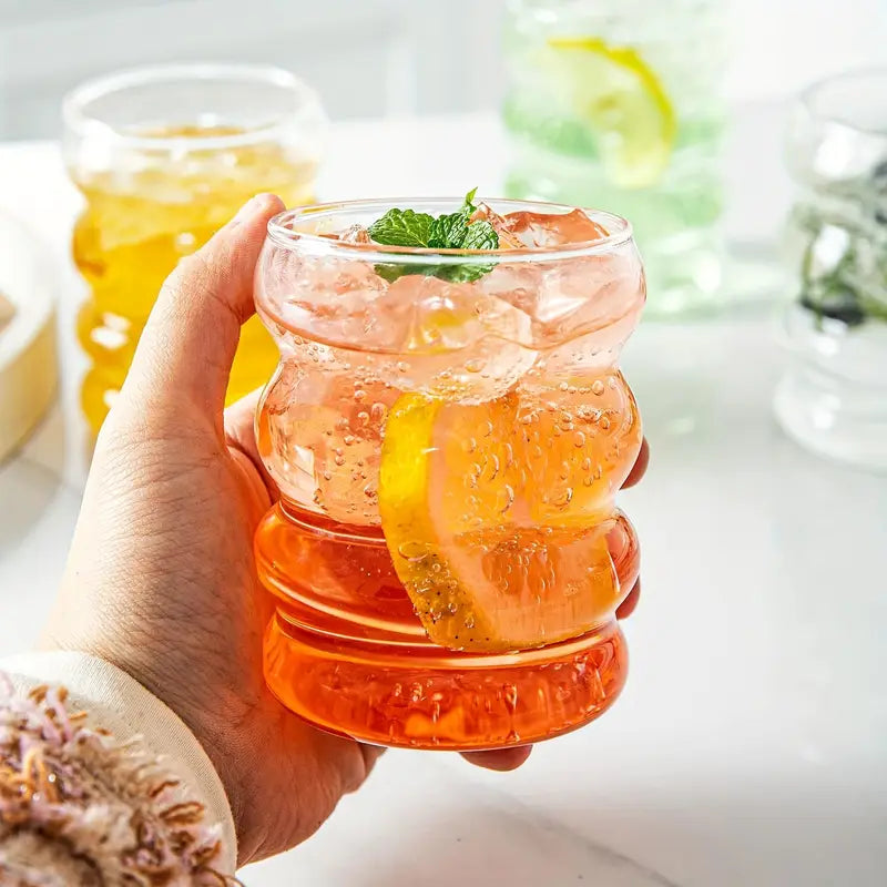 Wave Glas 300 ml mit Bambusdeckel & Glasstrohhalm