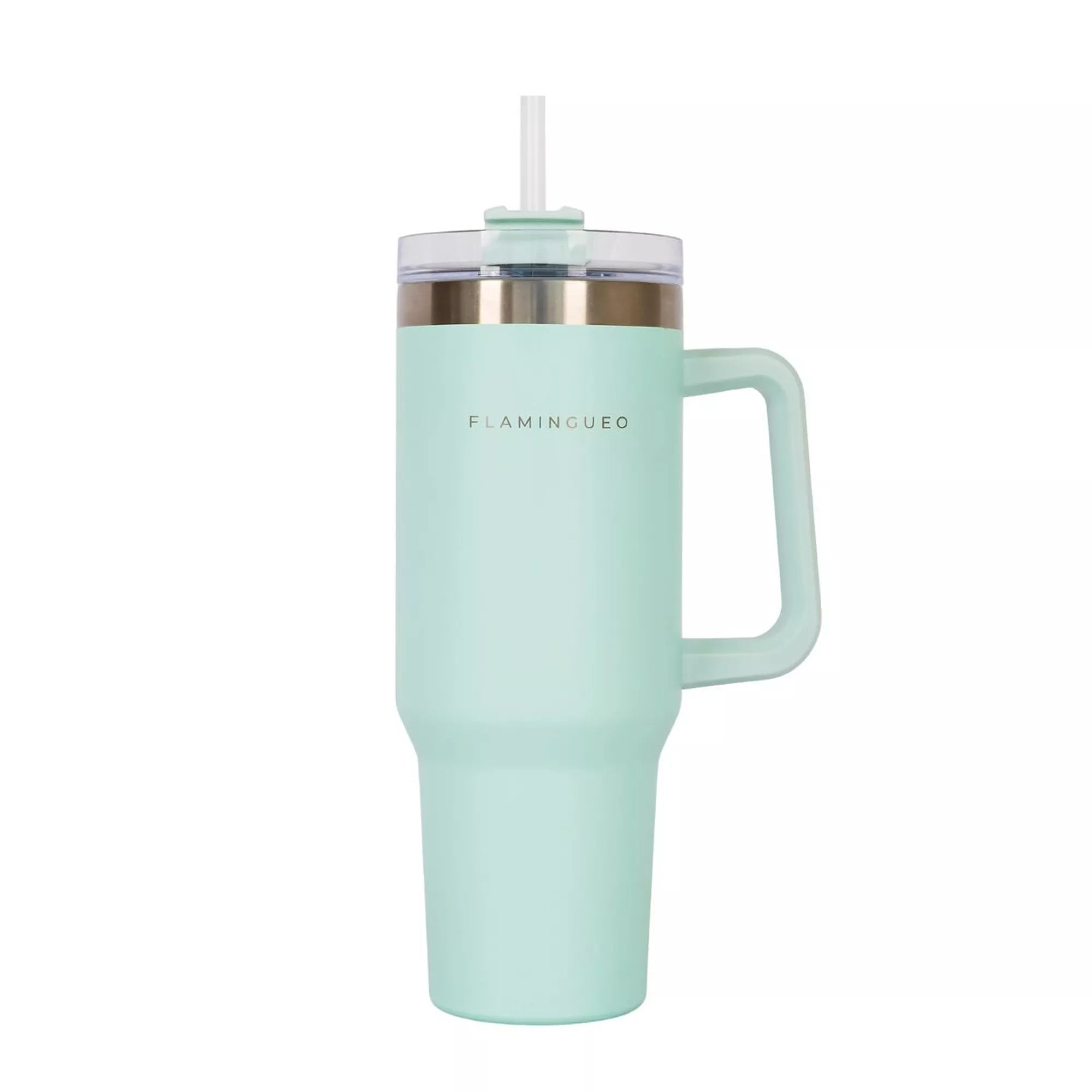 Edelstahl-Thermobecher mit Strohhalm und Griff – 1,18 Liter - Grün