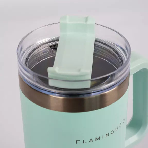 Edelstahl-Thermobecher mit Strohhalm und Griff – 1,18 Liter - Grün