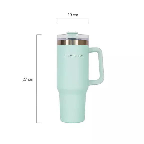 Edelstahl-Thermobecher mit Strohhalm und Griff – 1,18 Liter - Grün