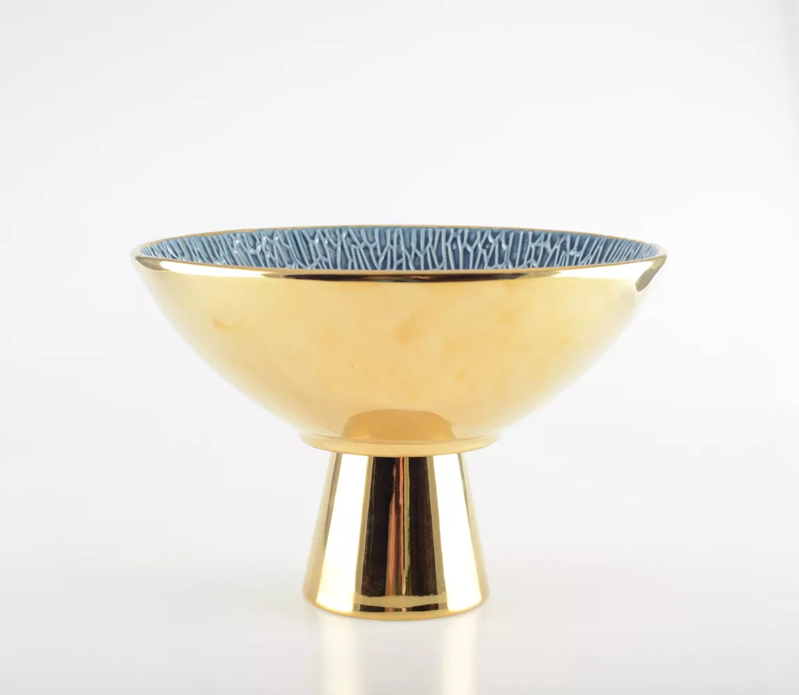 Schale in gold/blau auf Fuß