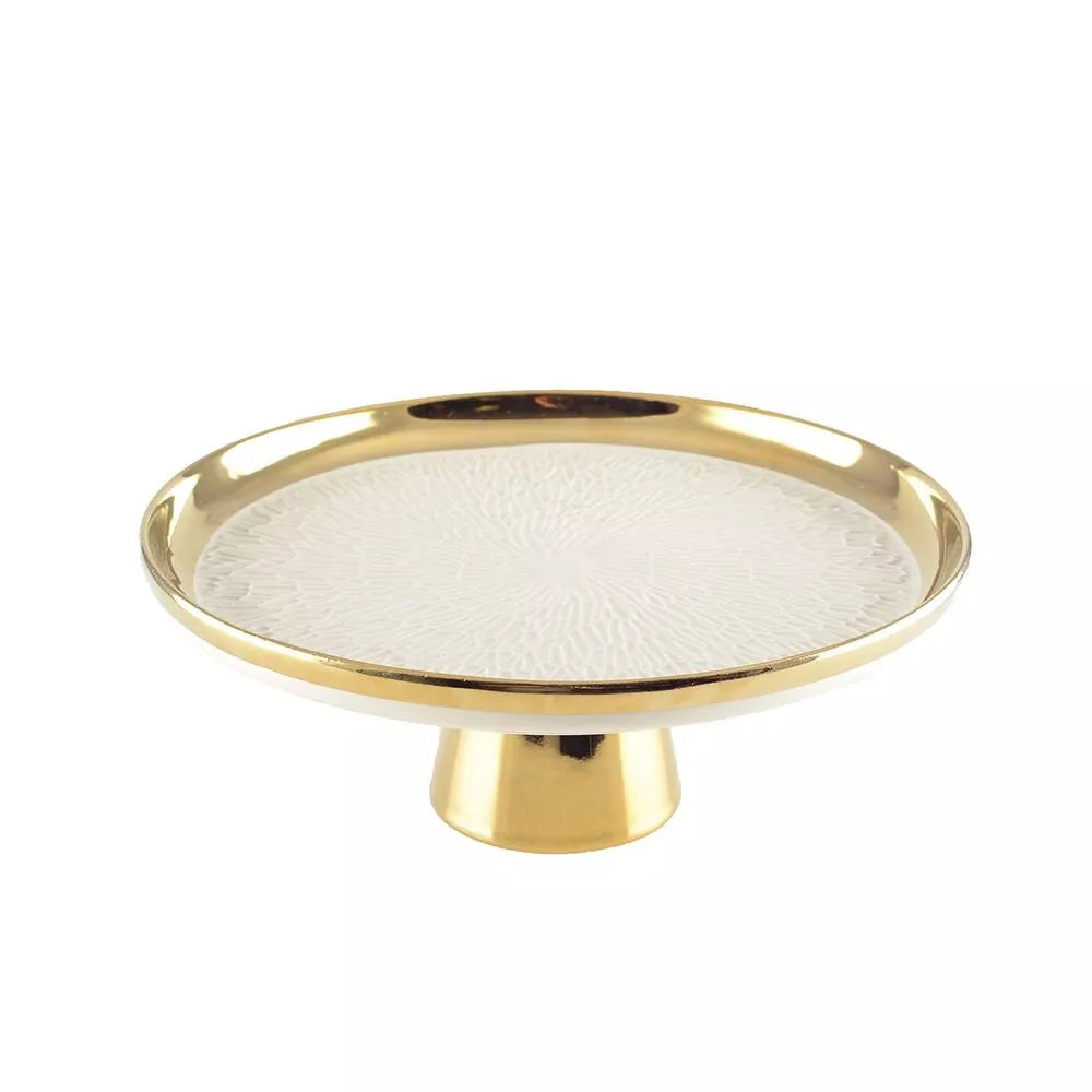 Kuchenform mit cremefarbenem Fuß und Goldrand