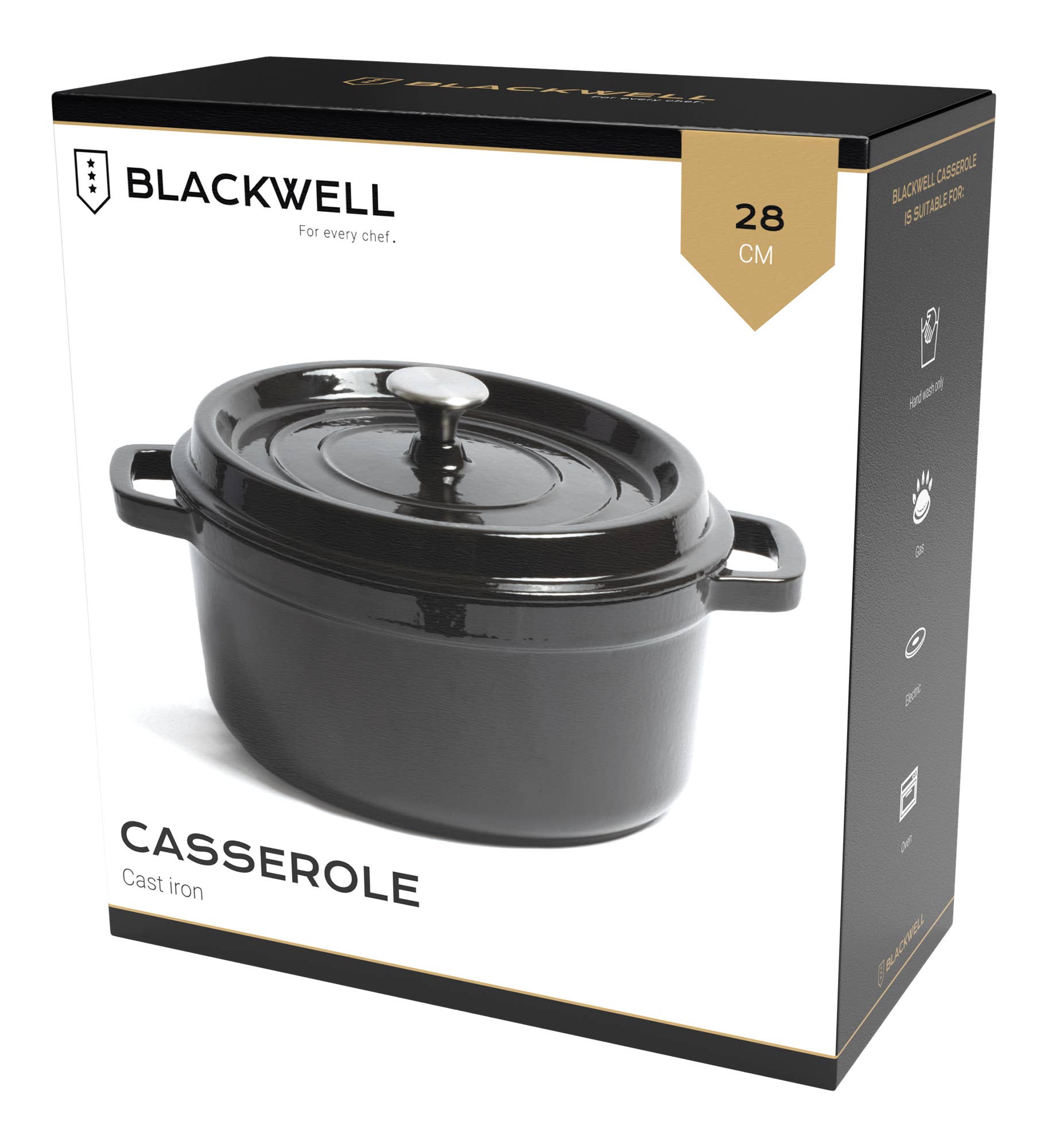 Blackwell Schmortopf aus Gusseisen, Schwarz, ø 28 cm/6,7 Liter