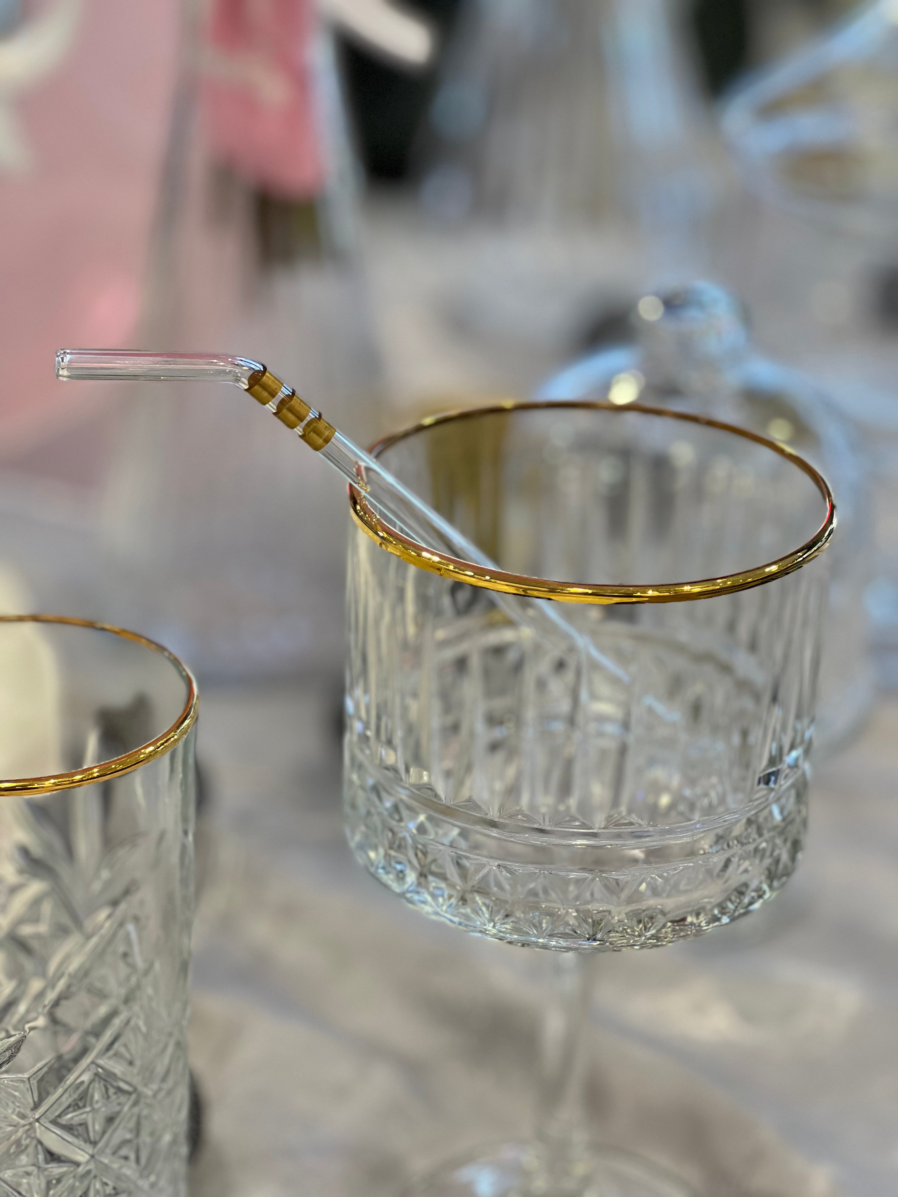 Trinkhalme mit Goldlinien 18,5cm - 6er Packung