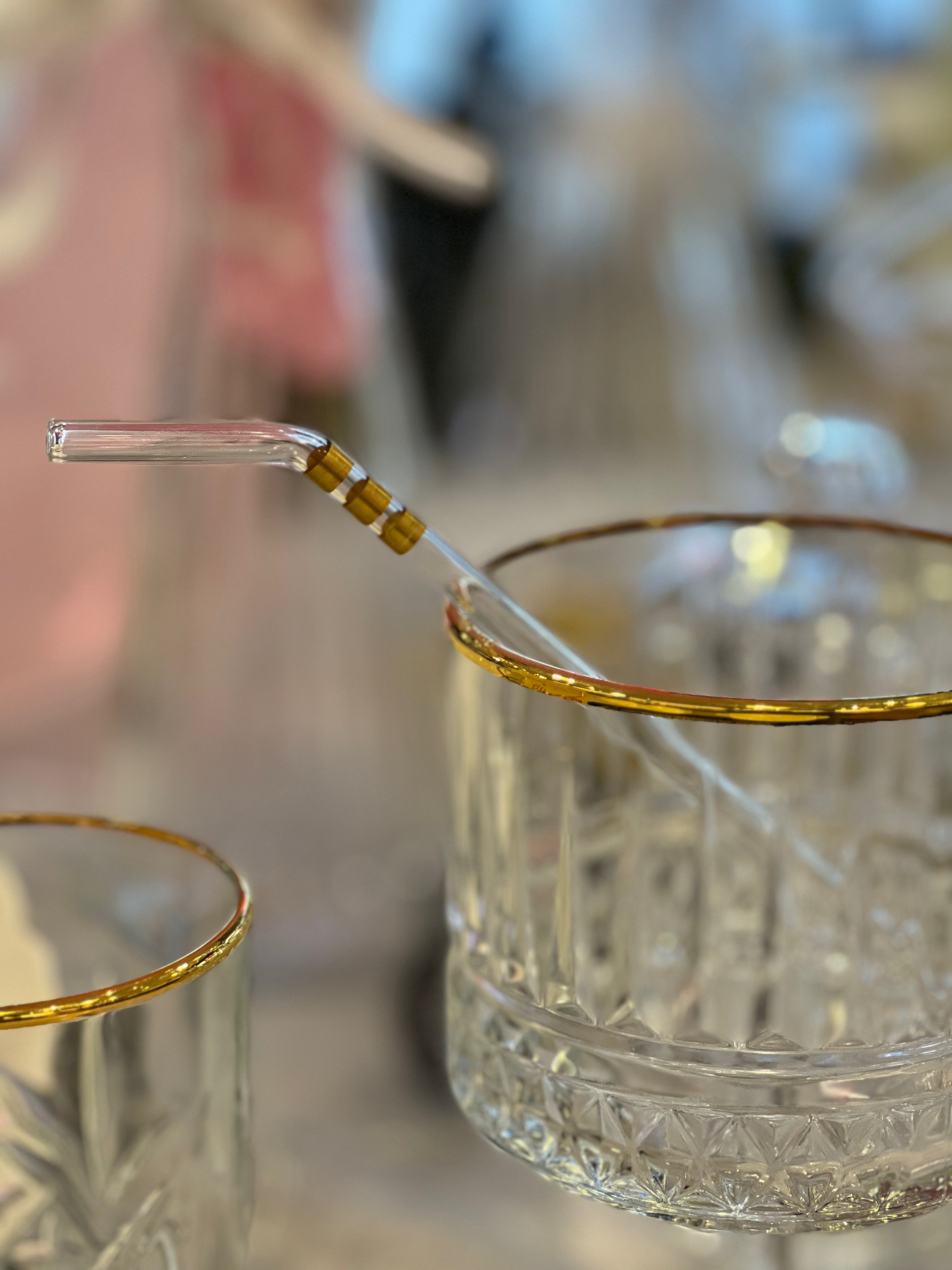 Trinkhalme mit Goldlinien 18,5cm - 6er Packung