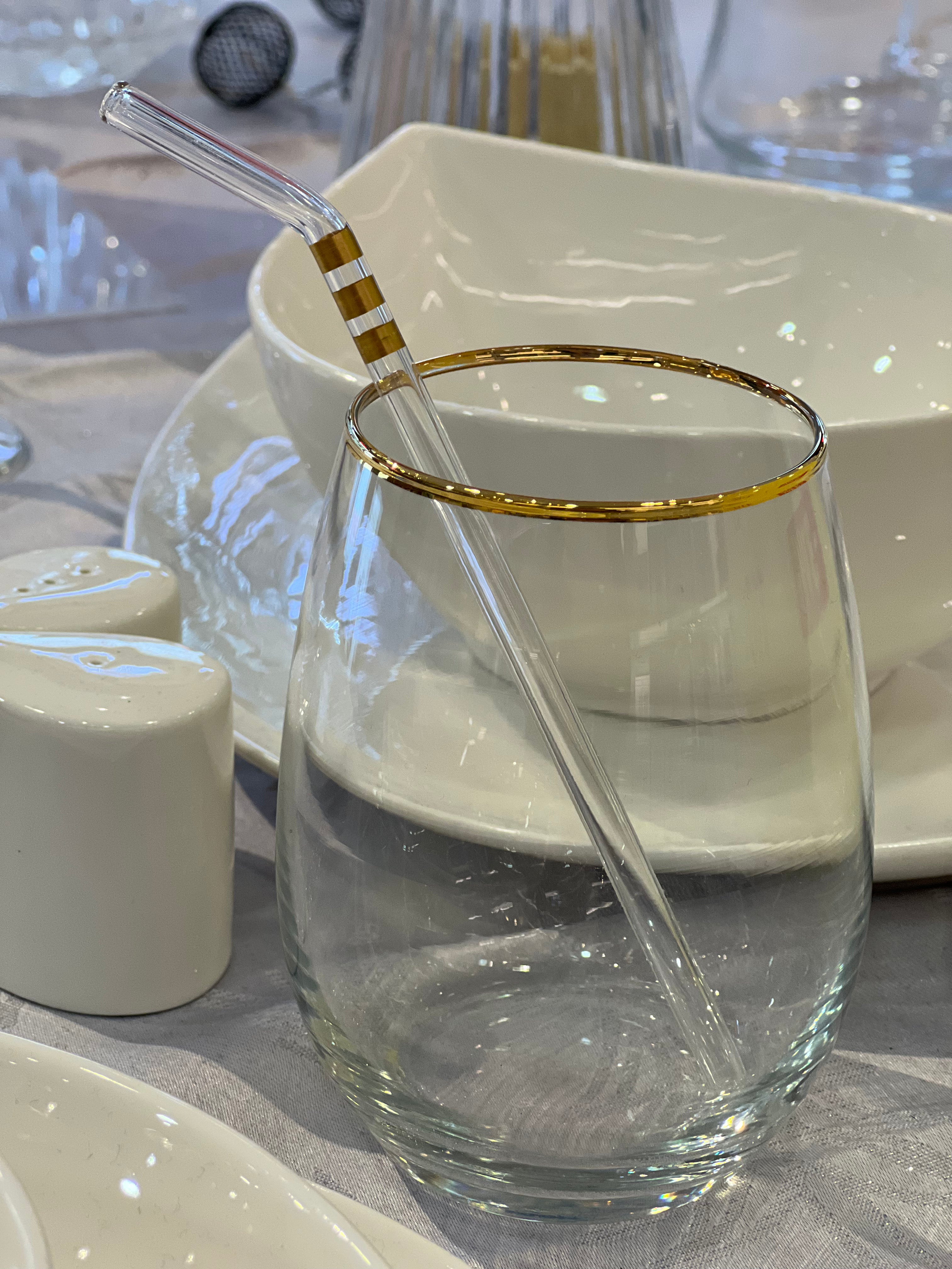 Trinkhalme mit Goldlinien 18,5cm - 6er Packung