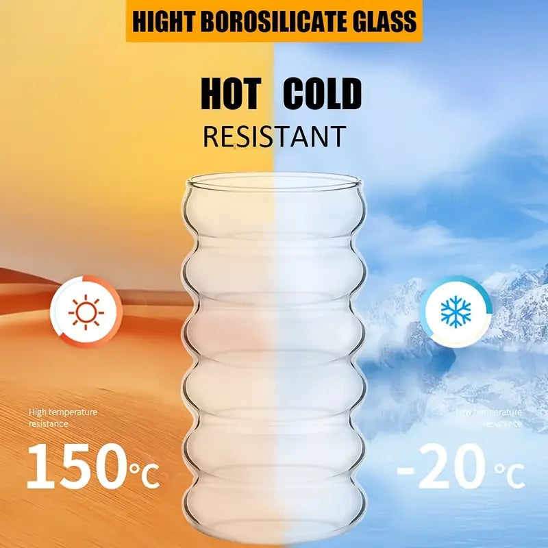 Wave Glas 500 ml mit Bambusdeckel & Glasstrohhalm