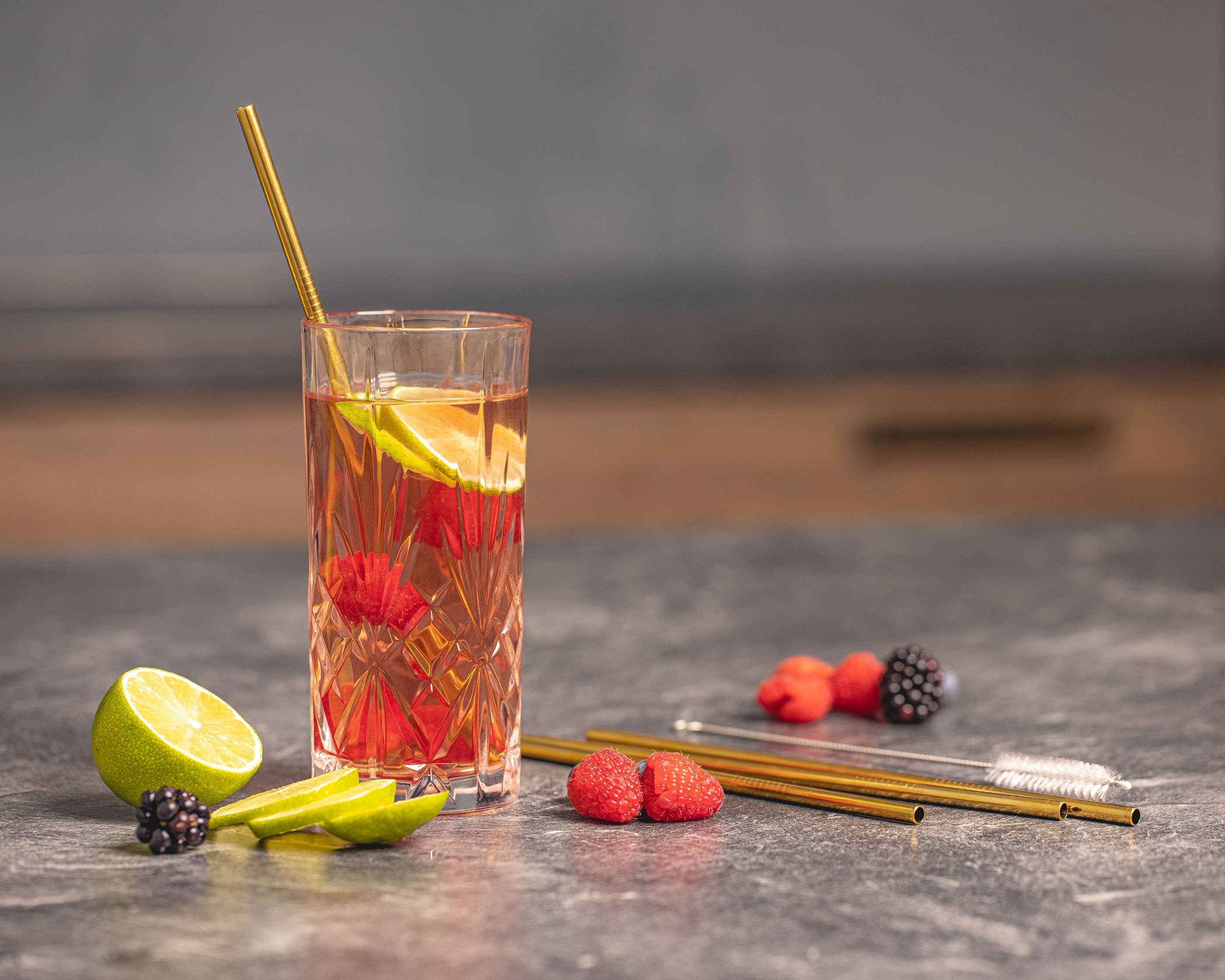 Sareva Wiederverwendbare Strohhalme — mit Pinsel — Gold — 4 Stück