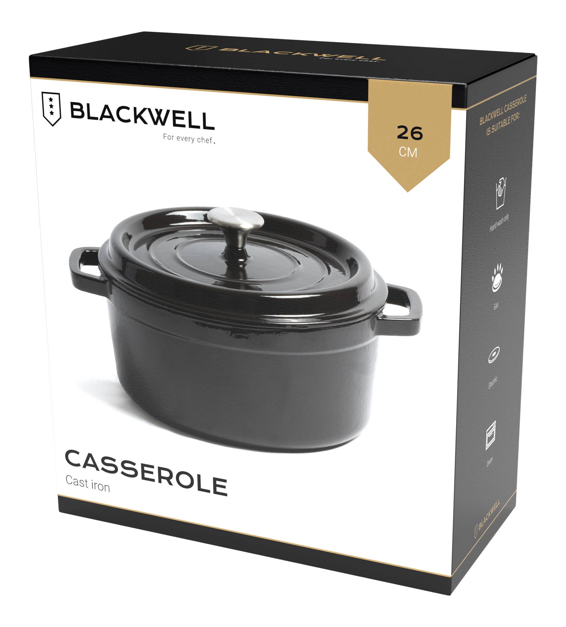 Blackwell Schmortopf aus Gusseisen, Schwarz, ø 26 cm/5,5 Liter