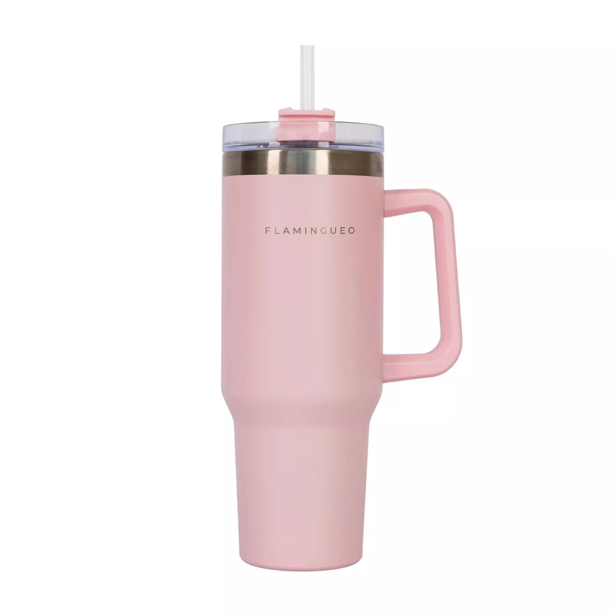 Edelstahl-Thermobecher mit Strohhalm und Griff – 1,18 Liter - Rosa