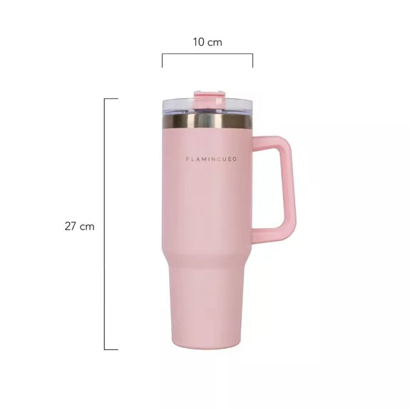 Edelstahl-Thermobecher mit Strohhalm und Griff – 1,18 Liter - Rosa