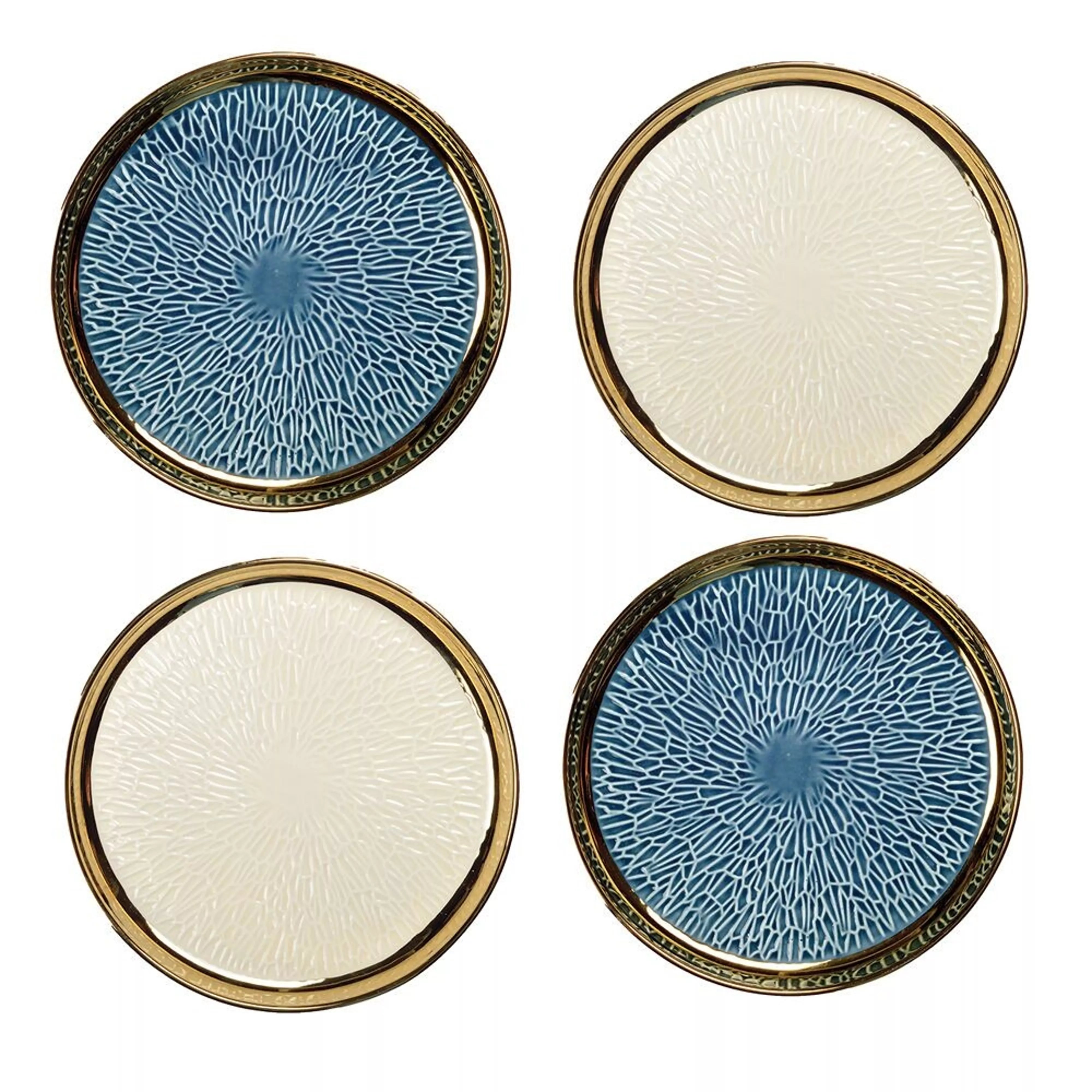 Dessertteller mit Goldrand, 2 blau und 2 cremefarben – 4er-Set