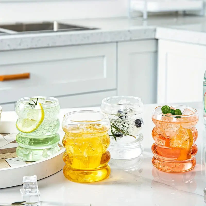 Wave Glas 300 ml mit Bambusdeckel & Glasstrohhalm