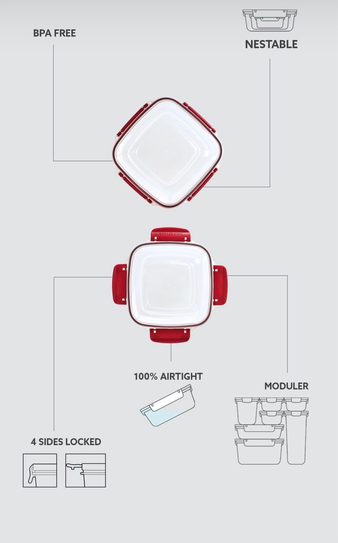 Lock&Fresh Master Vorratsdosen 3er Set (0,9L + 1,5L + 2,4L)