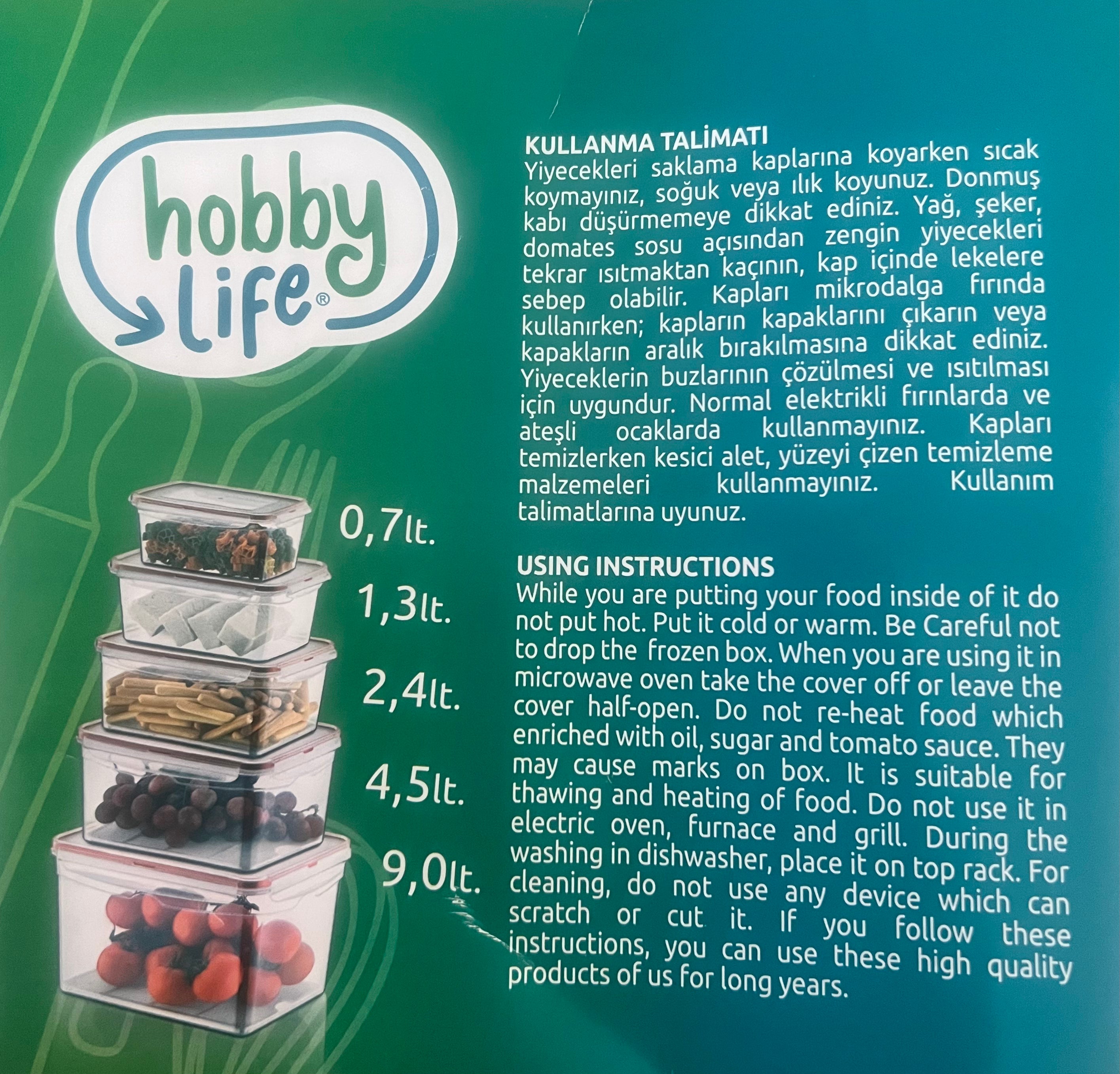 HobbyLife Vorratsdosen 5er Set ( 0,7 + 1,3 + 2,4 + 4,5 + 9 L )