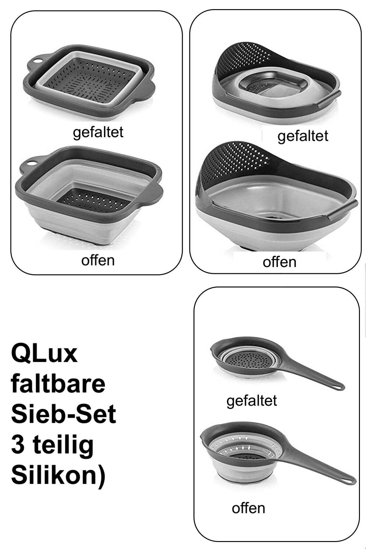 QLux faltbare Sieb-Set 3 teilig